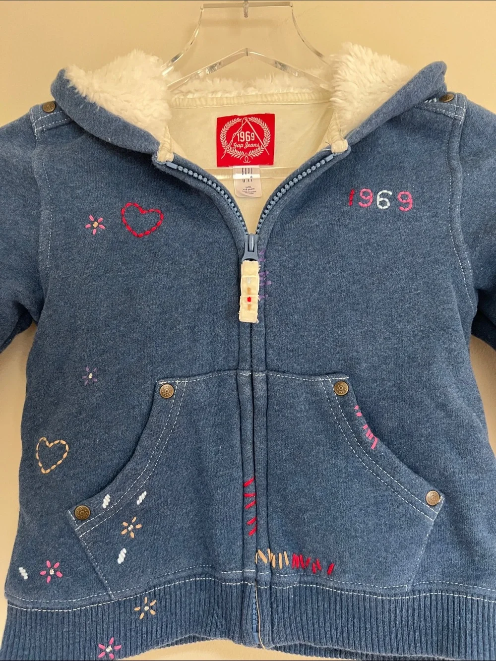 BabyGAP 2 piece Sherpa-Lined 1969 Zip Hoodie Embroidered with Sweatshirt bag 4-5